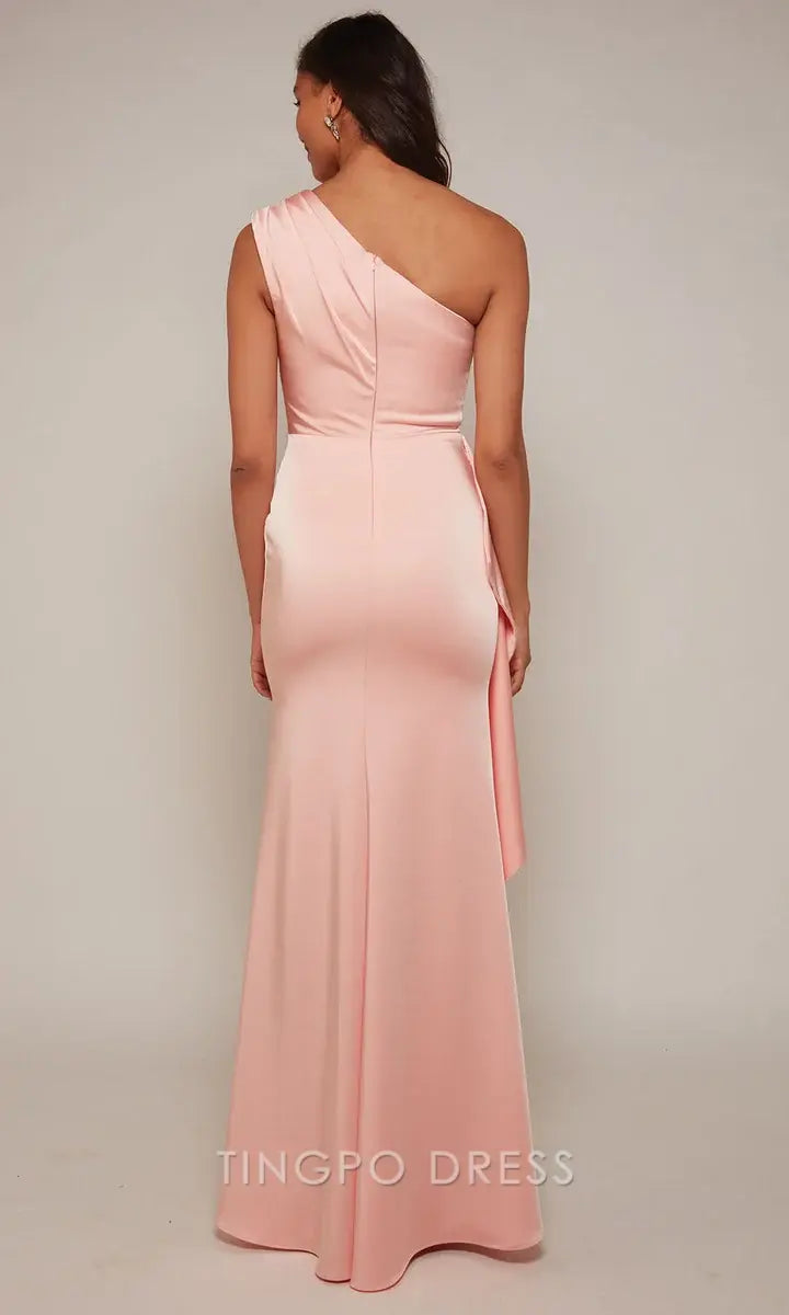 Elegant Sheath/Column One - Shoulder Ruffled Mermaid Floor-Length Maxi Dress Prom Dress